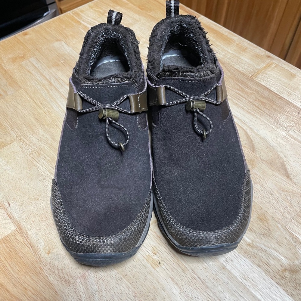 Womens Terrain Brown Suede Leather Faux Fur Lined Slip On Comfort Loafers